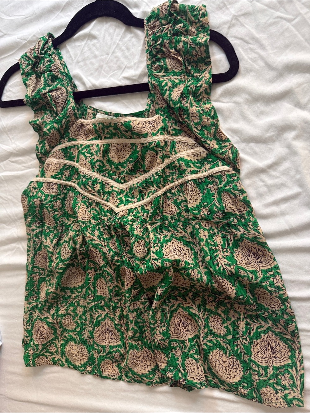 ba&sh Green and Cream Floral Sleeveless Blouse - Picture 3 of 5